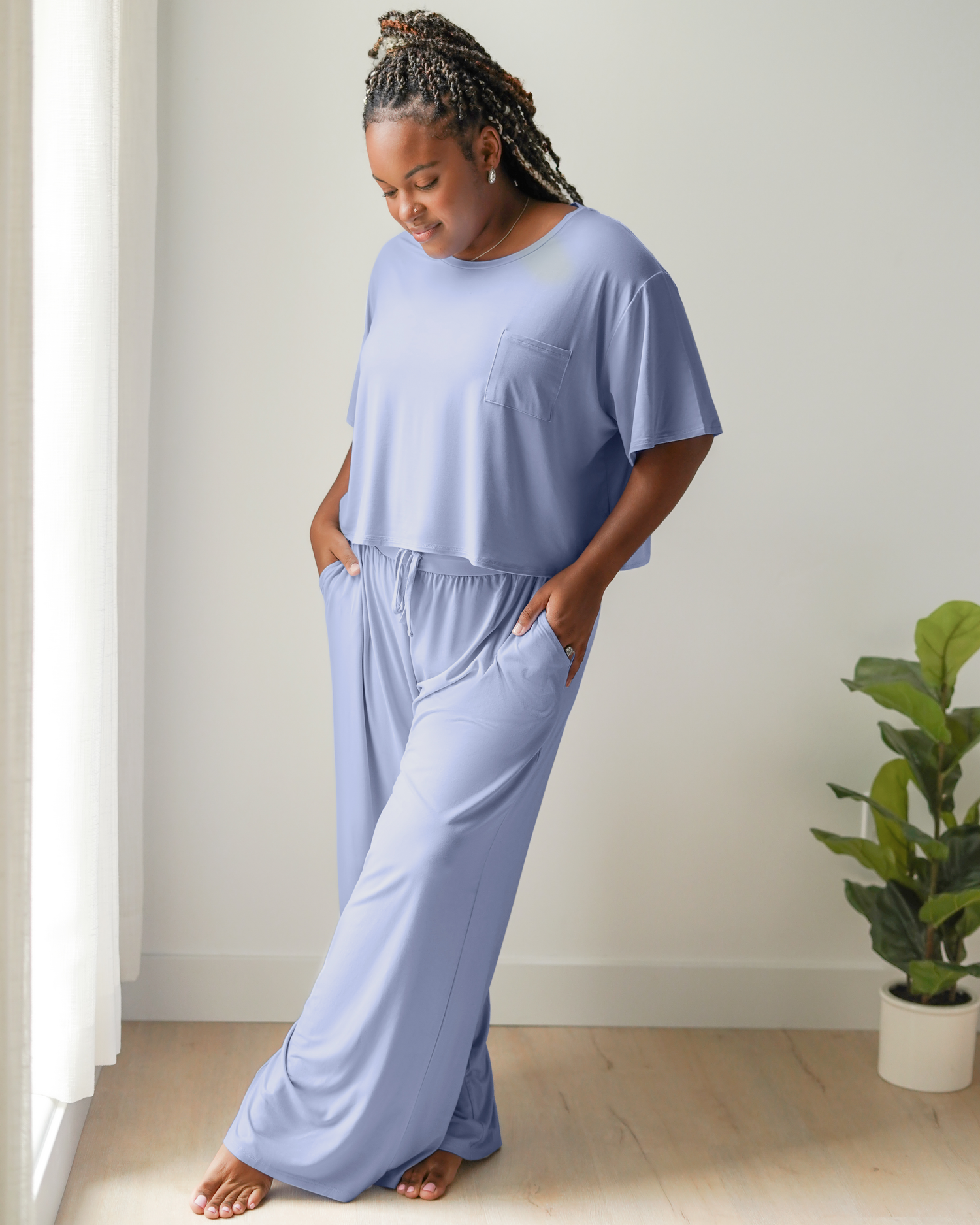 Aria Bamboo Casual Cropped Short Sleeve Top | Periwinkle