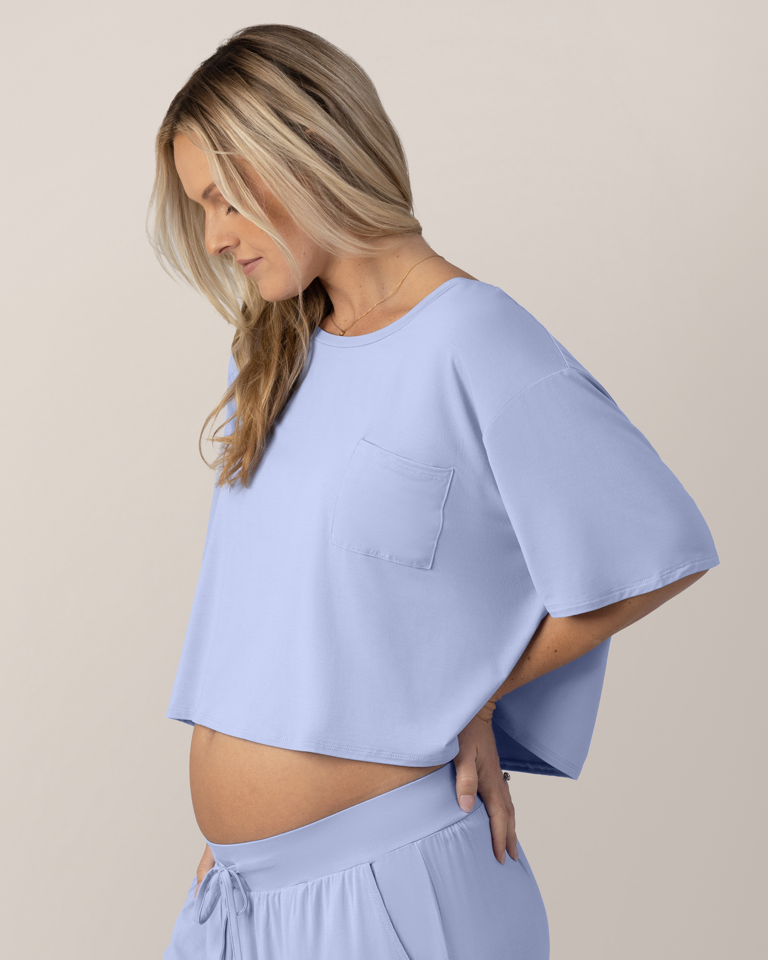 Aria Bamboo Casual Cropped Short Sleeve Top | Periwinkle
