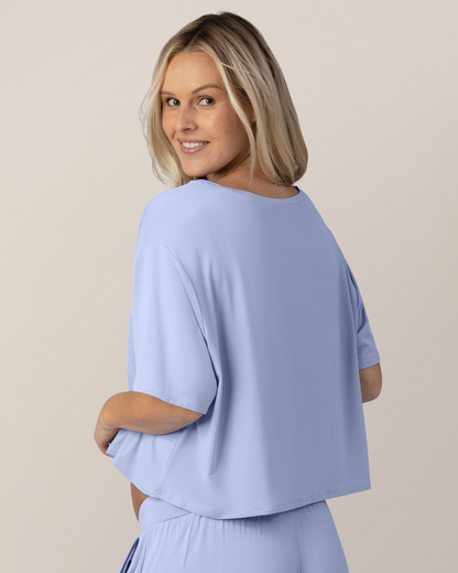 Aria Bamboo Casual Cropped Short Sleeve Top | Periwinkle