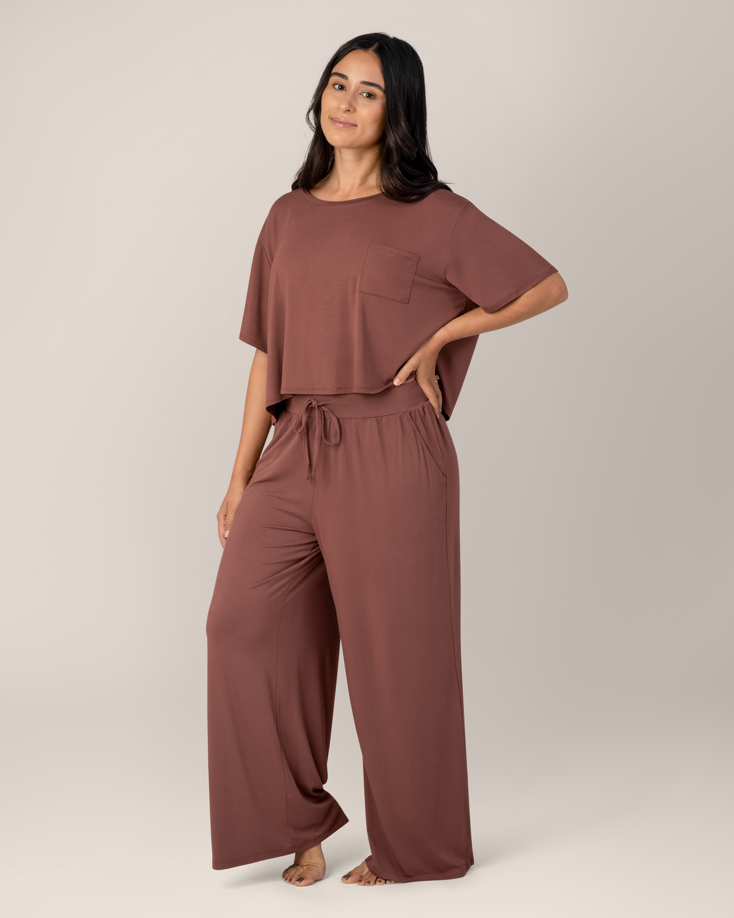 Aria Bamboo Casual Cropped Short Sleeve Top | Redwood