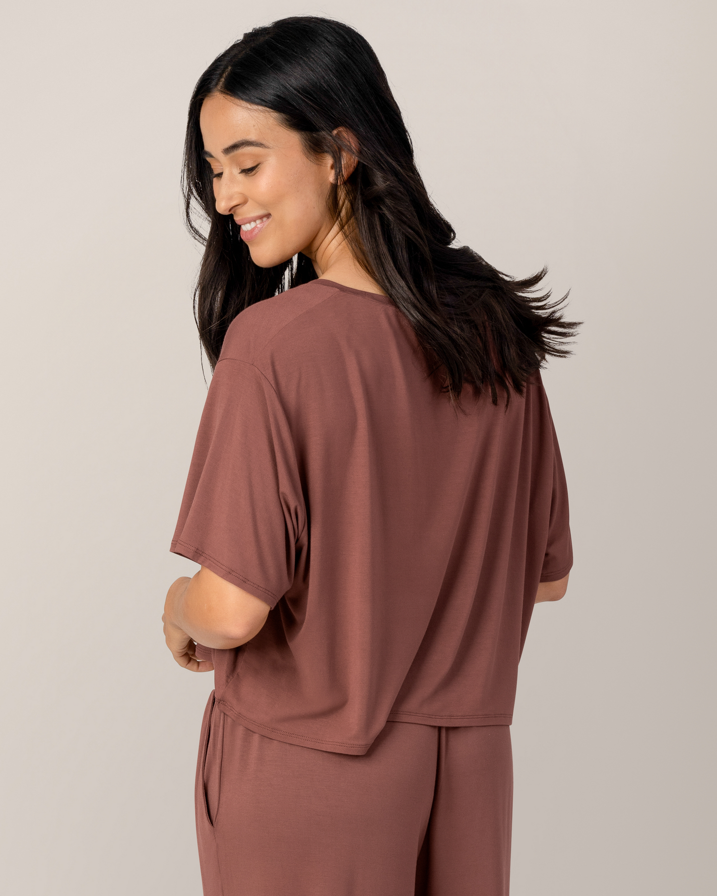 Aria Bamboo Casual Cropped Short Sleeve Top | Redwood