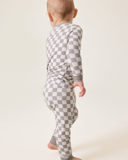 Bamboo Baby Two-Piece Pajama Set | Taupe Checker
