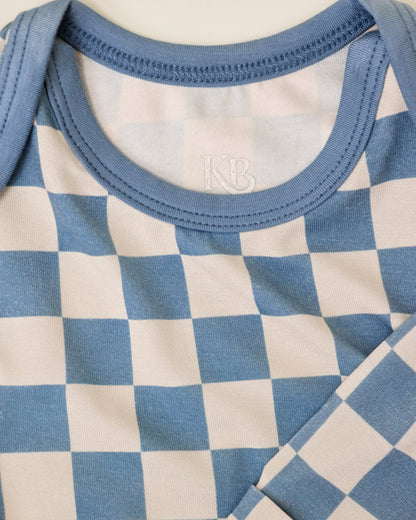 Bamboo Knotted Baby Gown & Hat | Blue Checker