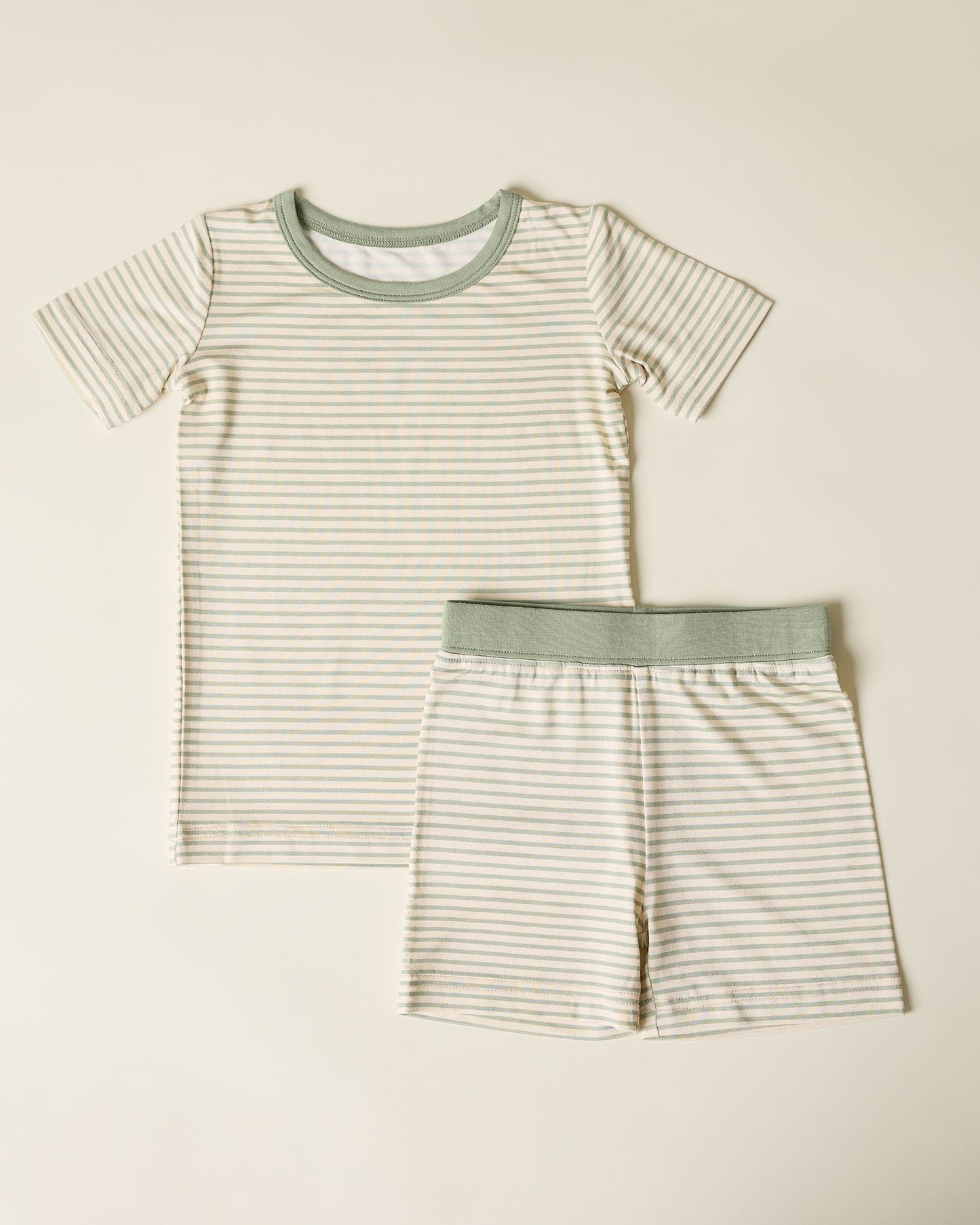 Bamboo Short Sleeve & Shorts Set | Sage Candy Stripe
