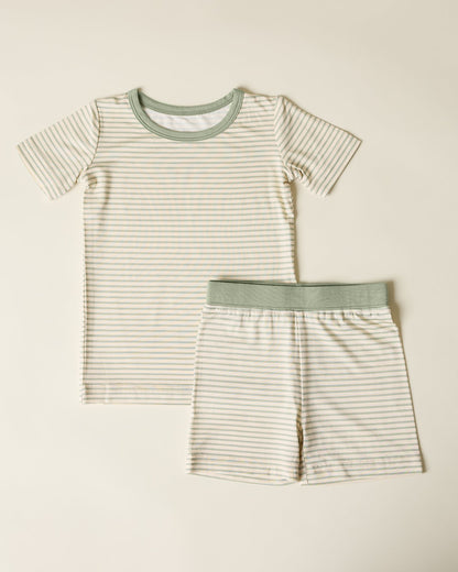 Bamboo Short Sleeve & Shorts Set | Sage Candy Stripe
