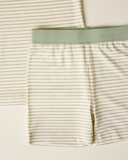Bamboo Short Sleeve & Shorts Set | Sage Candy Stripe