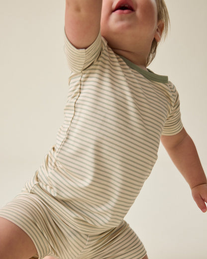 Bamboo Short Sleeve & Shorts Set | Sage Candy Stripe