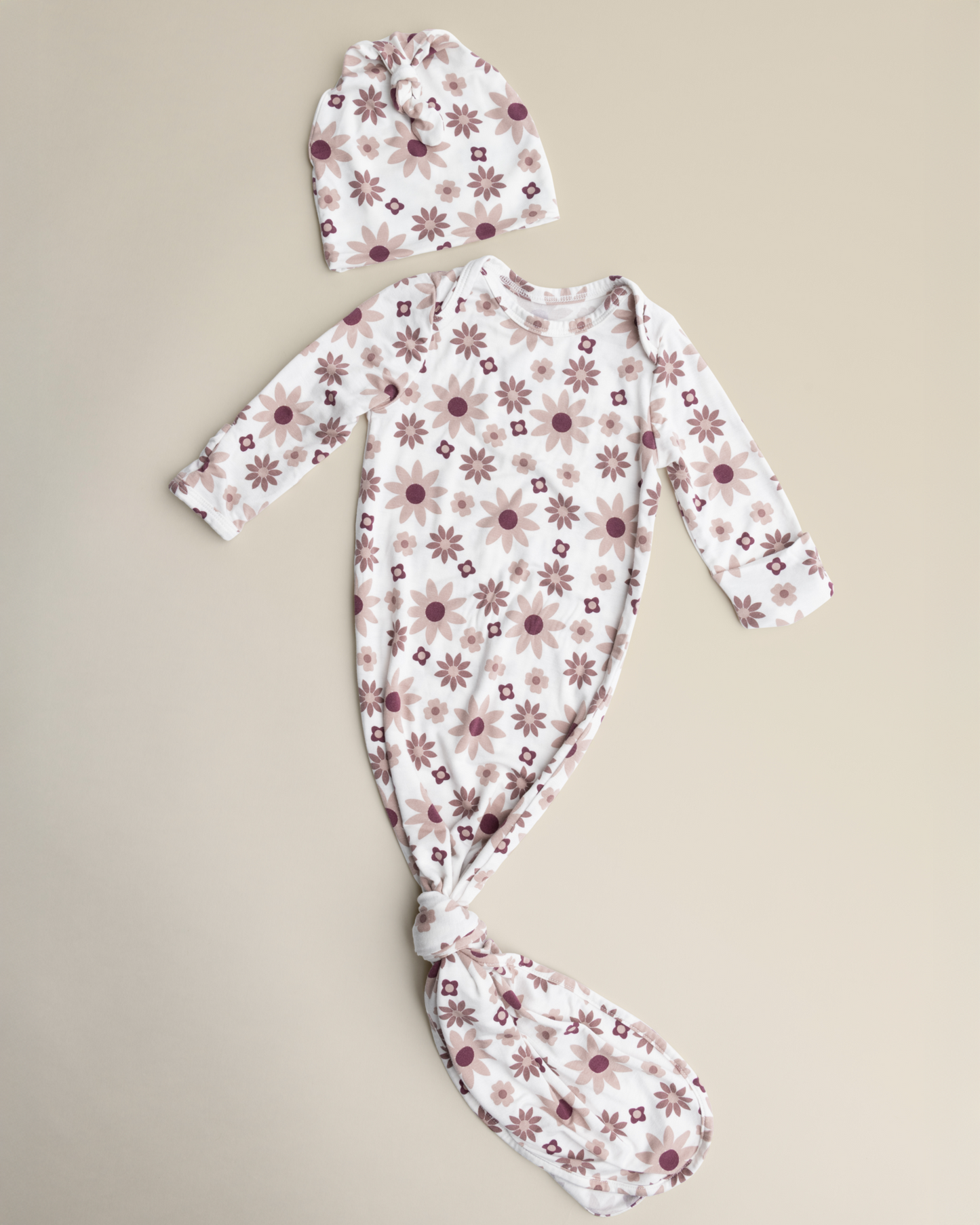 Bamboo Knotted Baby Gown & Hat | Twilight Floral