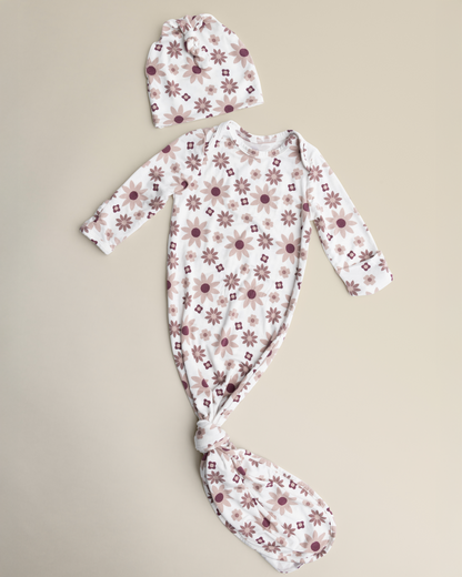 Bamboo Knotted Baby Gown & Hat | Twilight Floral