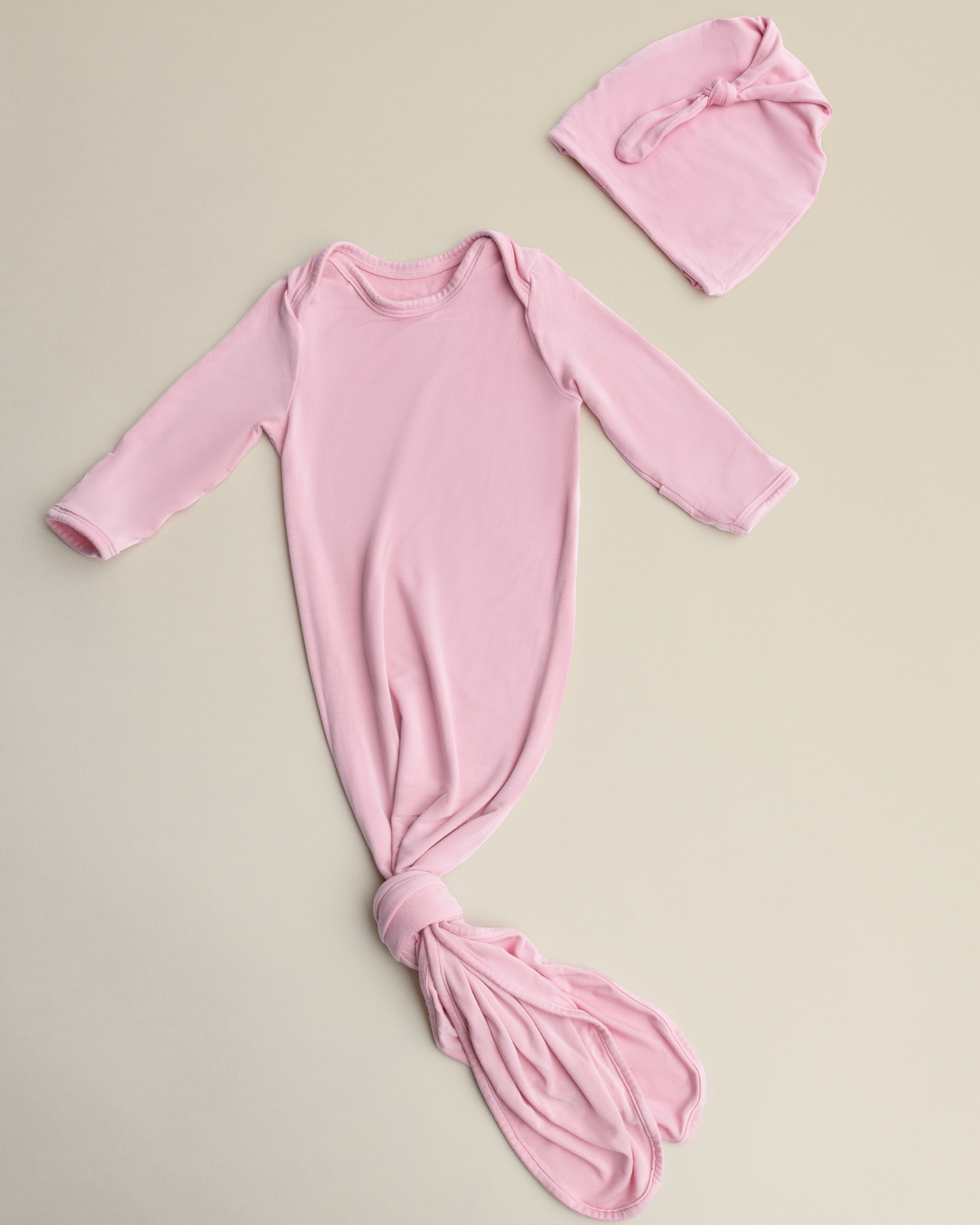 Bamboo Knotted Baby Gown & Hat | Light Mauve