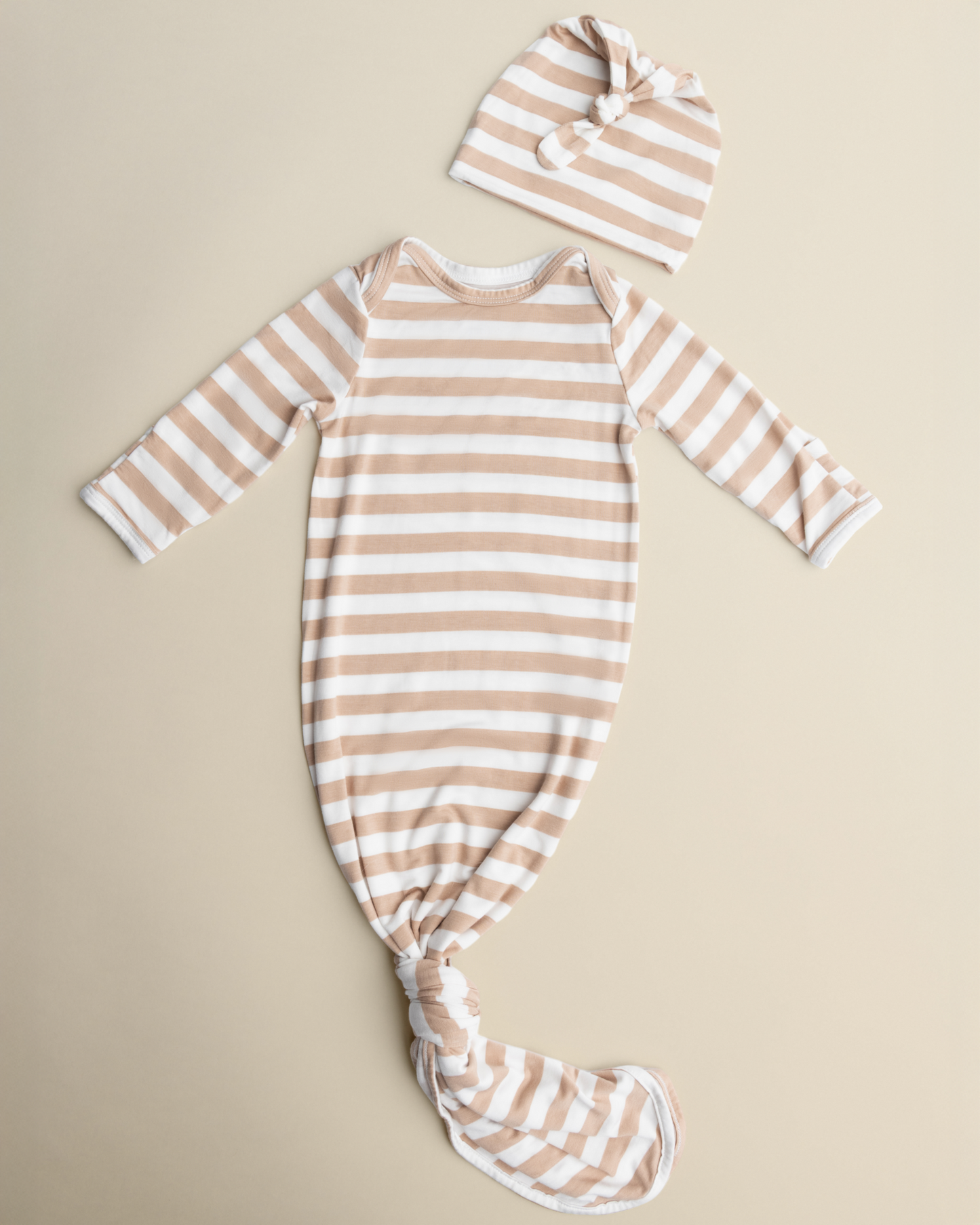 Bamboo Knotted Baby Gown & Hat | Fawn Stripe