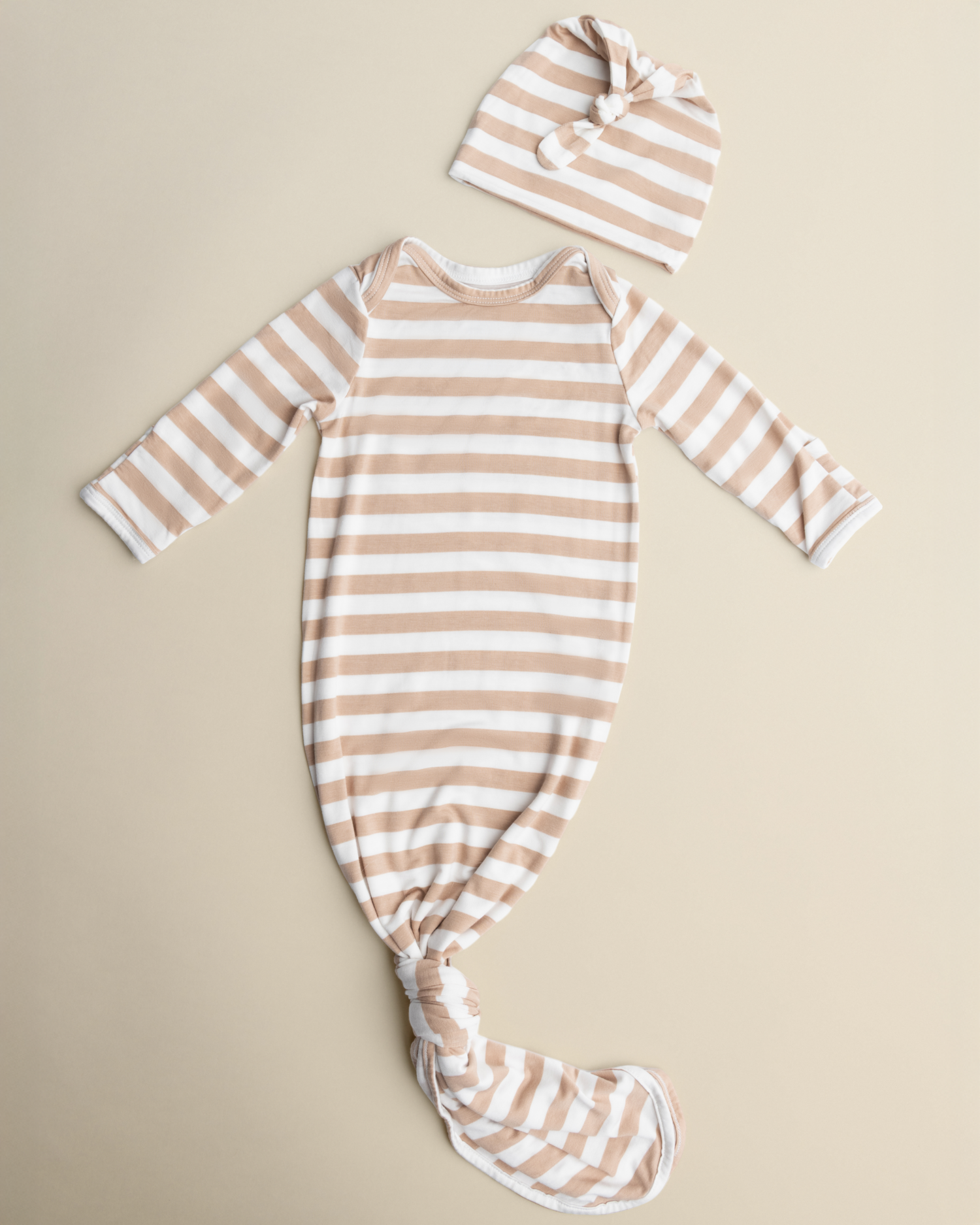 Bamboo Knotted Baby Gown & Hat | Fawn Stripe