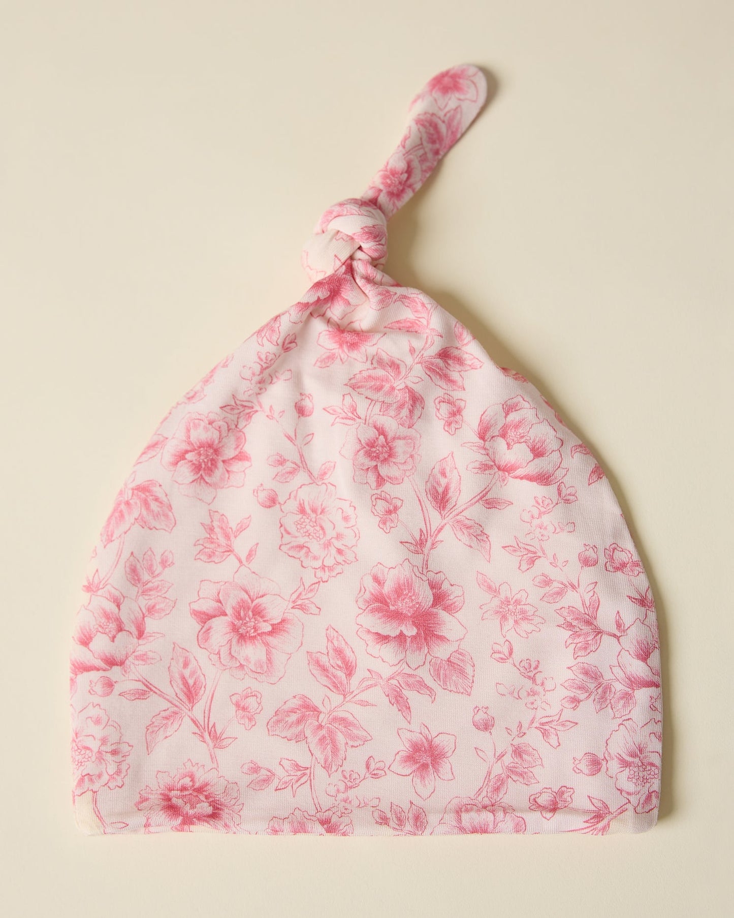 Bamboo Knotted Baby Gown & Hat | Pink Toile