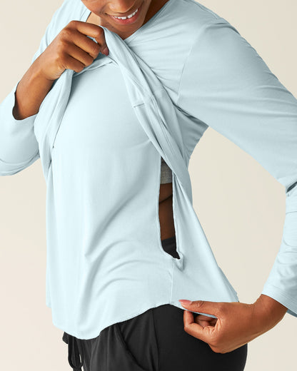 Bamboo Maternity & Nursing Long Sleeve T-shirt | Powder Blue