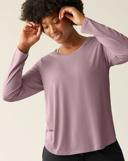 Bamboo Nursing Long Sleeve T-shirt Two-Pack | Black & Dusty Mauve