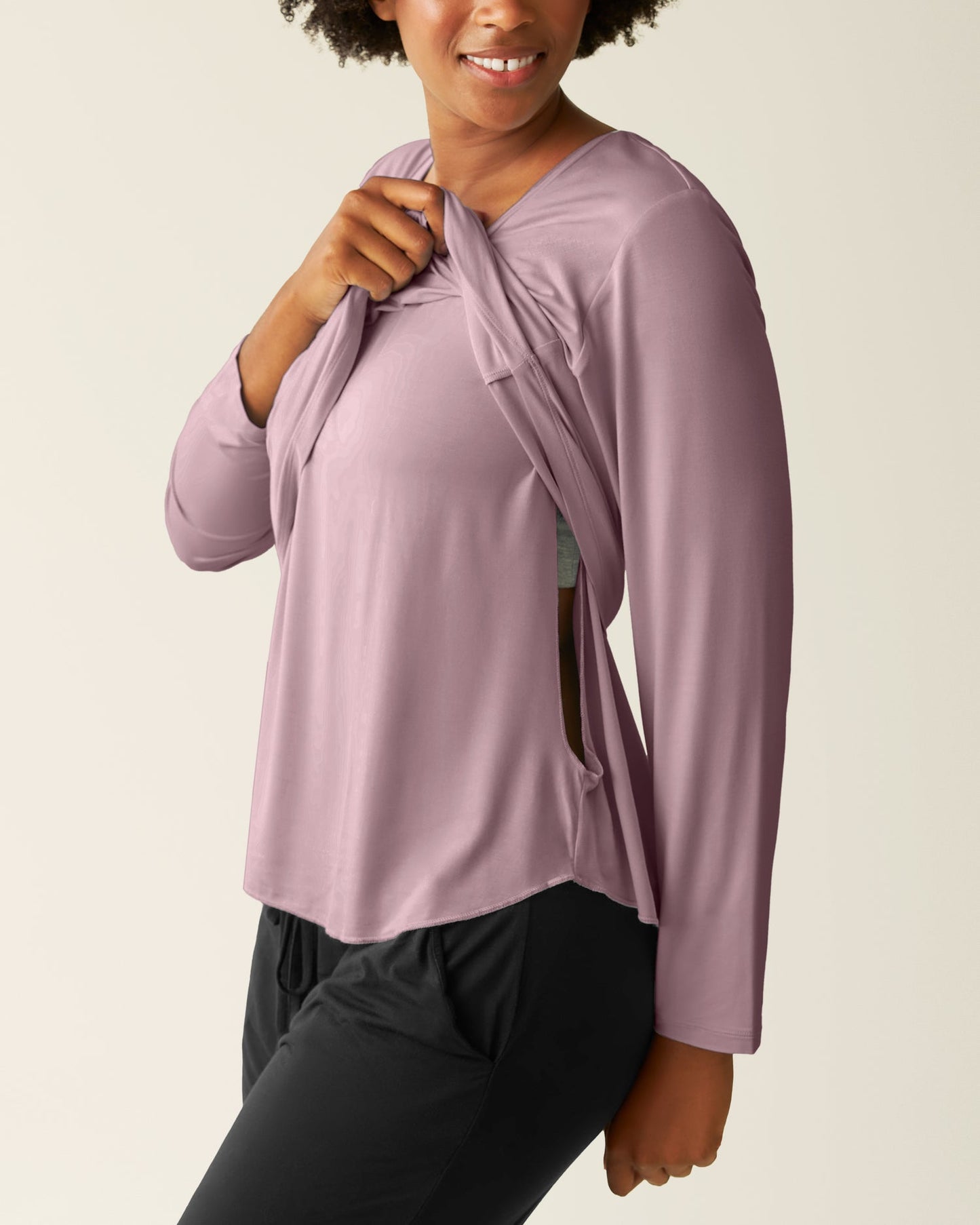 Bamboo Nursing Long Sleeve T-shirt Two-Pack | Black & Dusty Mauve
