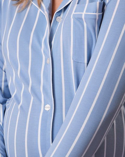 Clea Bamboo Long Sleeve Pajama Set | Vintage Blue Stripe