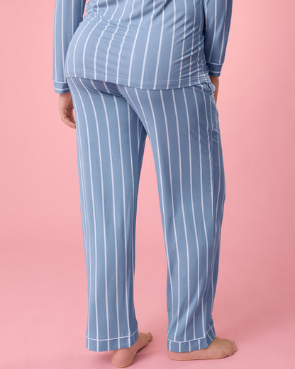 Clea Bamboo Long Sleeve Pajama Set | Vintage Blue Stripe