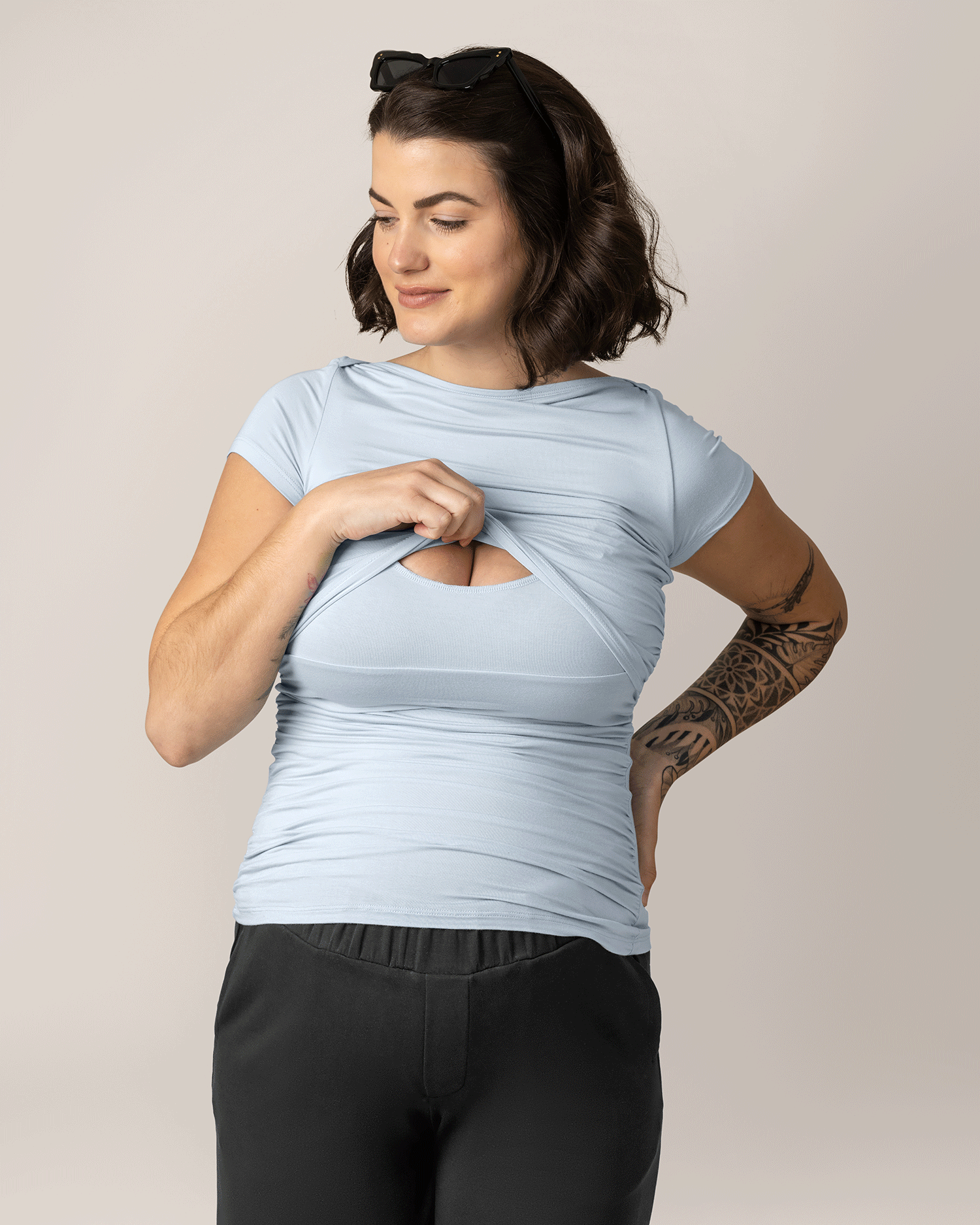 Kiera Boat Neck Maternity & Nursing Top | French Blue