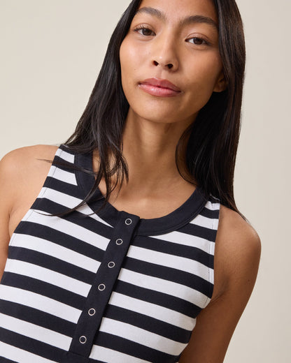 Charlotte Mixed Media Nursing Midi Dress | Black & White Stripe