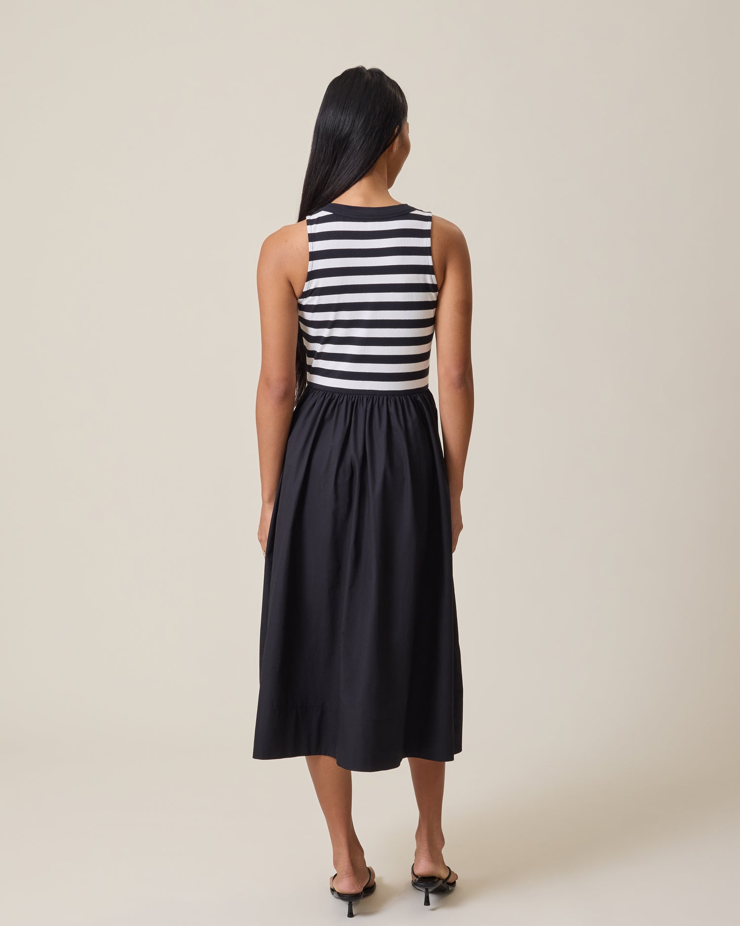 Charlotte Mixed Media Nursing Midi Dress | Black & White Stripe