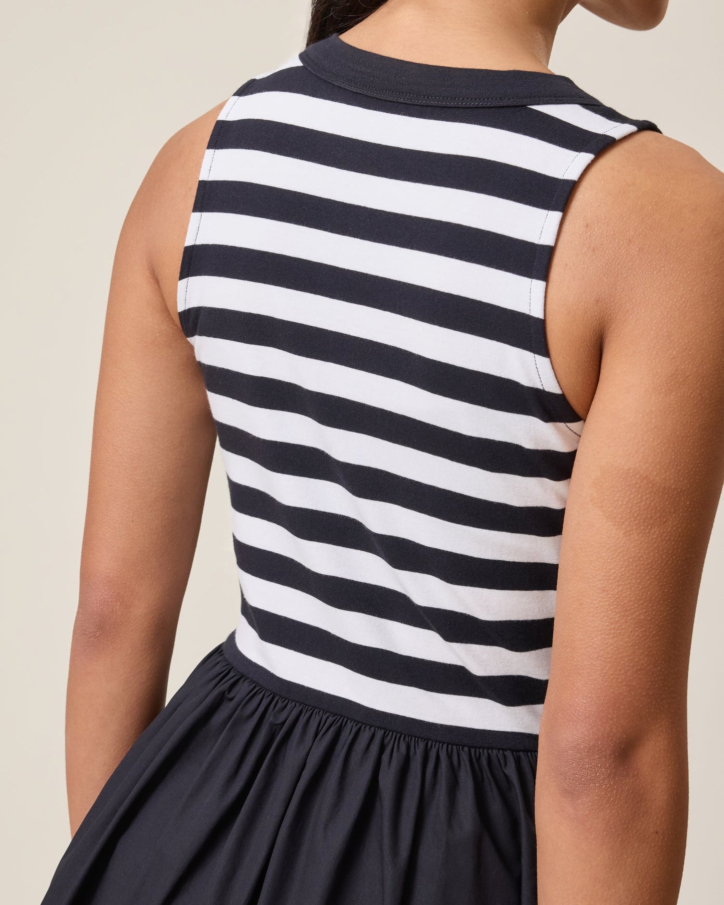 Charlotte Mixed Media Nursing Midi Dress | Black & White Stripe