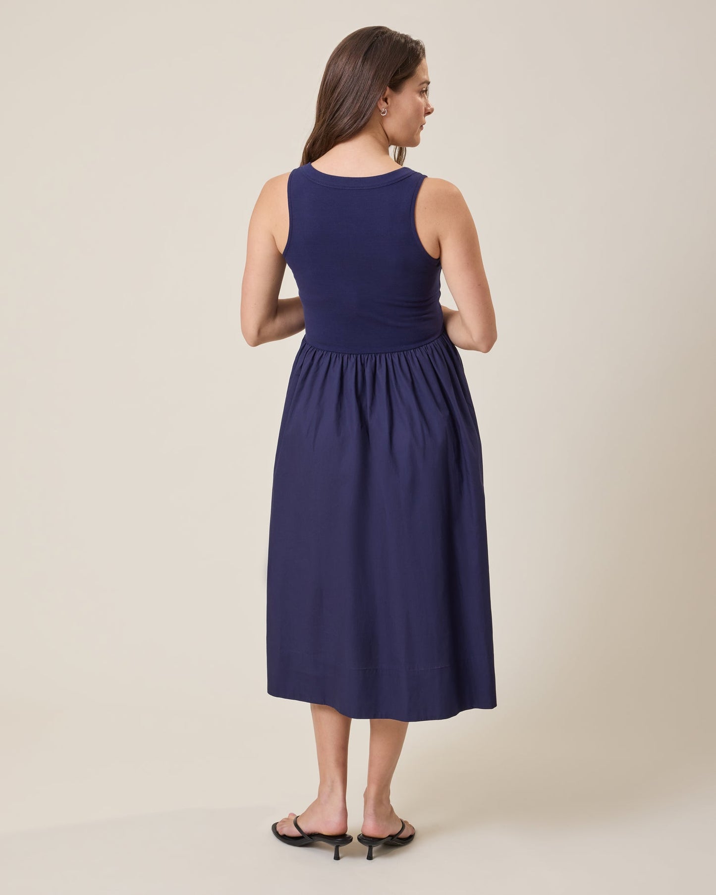 Charlotte Mixed Media Nursing Midi Dress | Navy