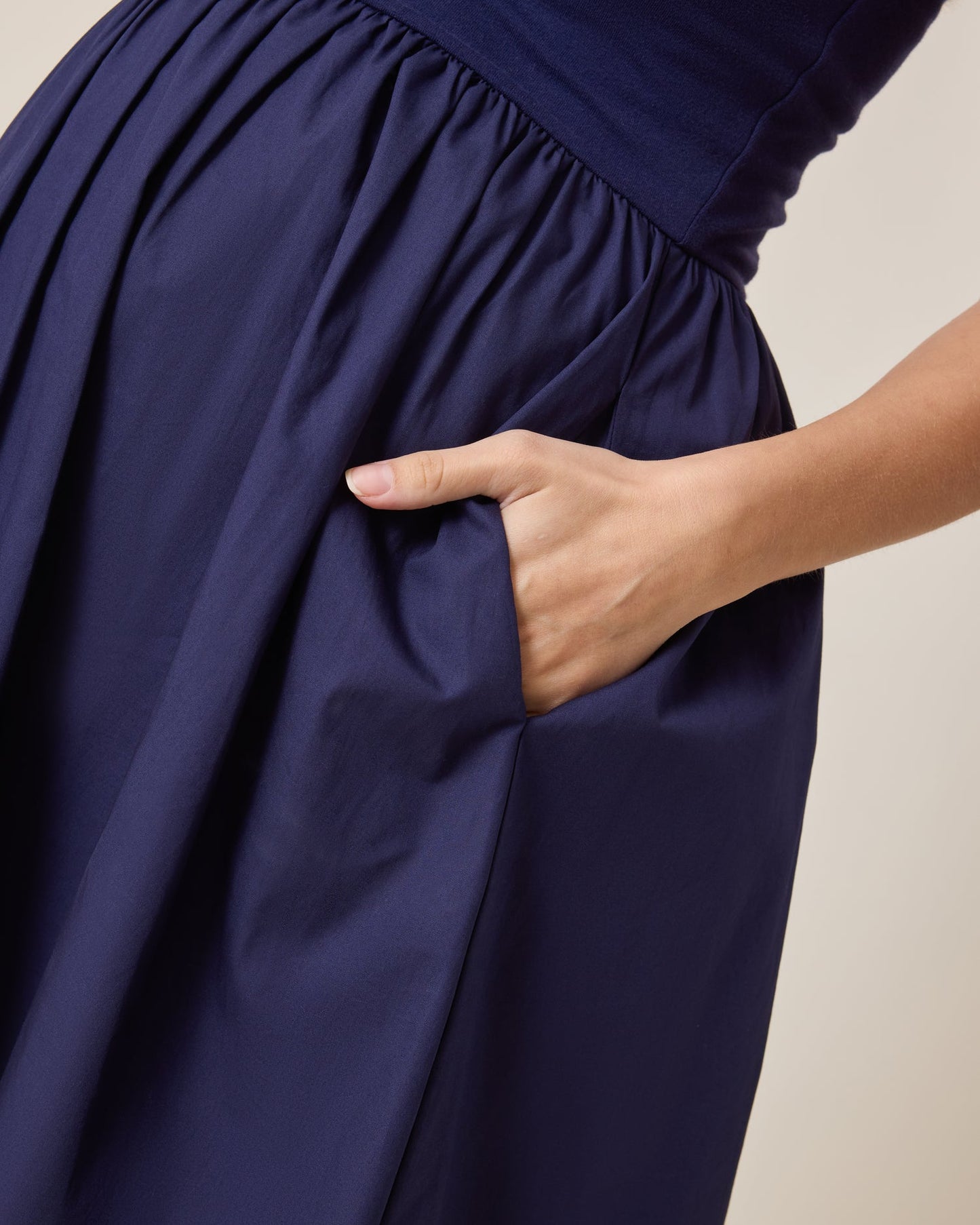Charlotte Mixed Media Nursing Midi Dress | Navy