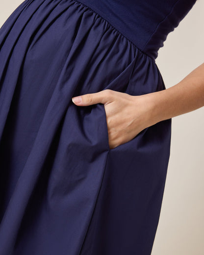 Charlotte Mixed Media Nursing Midi Dress | Navy