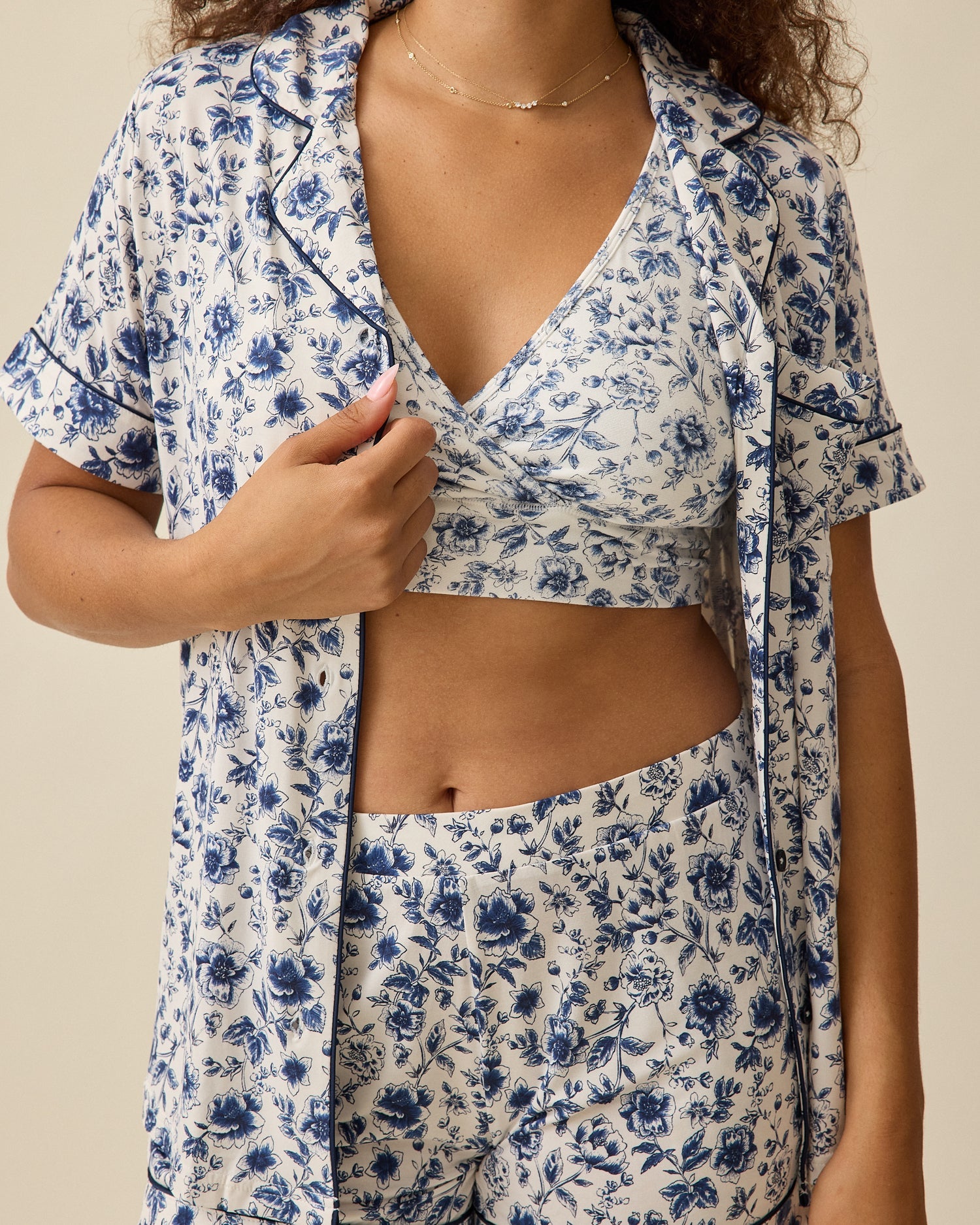 Clea Bamboo Short Sleeve Pajama Set | Navy Toile