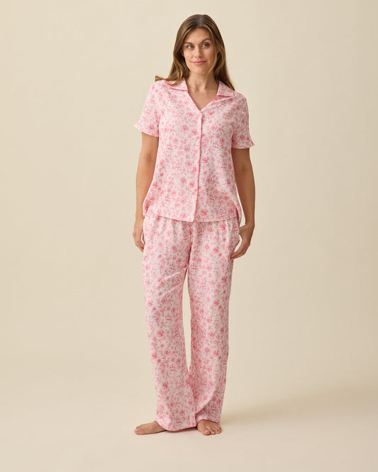 Cotton Bamboo Pajama Set | Pink Toile