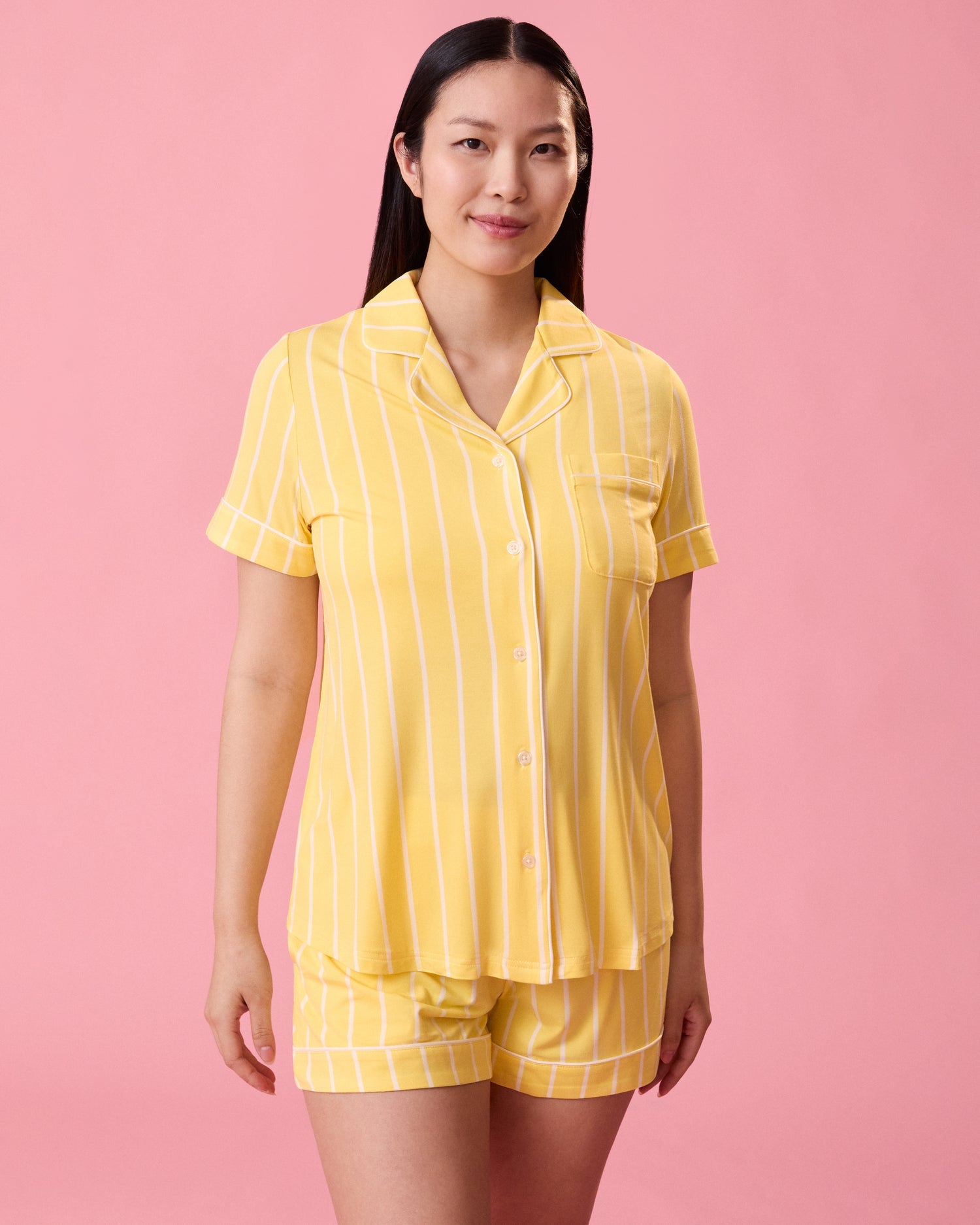 Clea Bamboo Short Sleeve Pajama Set | Dandelion Stripe