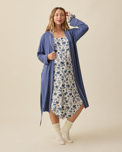Ruffle Strap Labor & Delivery Gown | Navy Toile