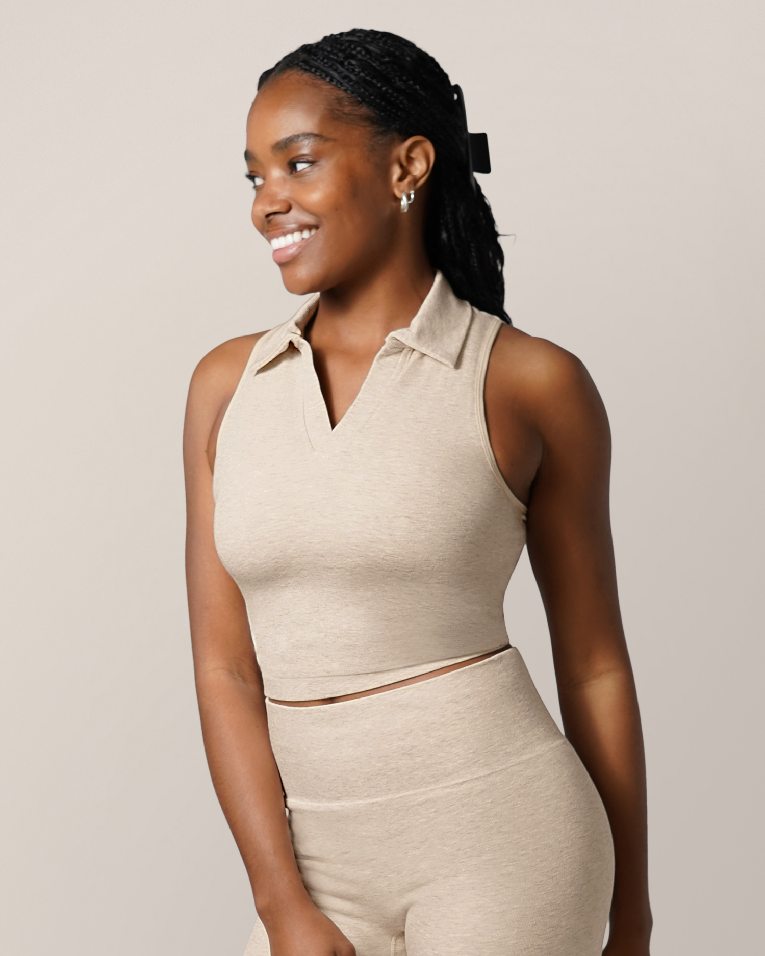 Sublime® Bamboo Collared Maternity & Nursing Longline Bra Top | Oatmeal Heather