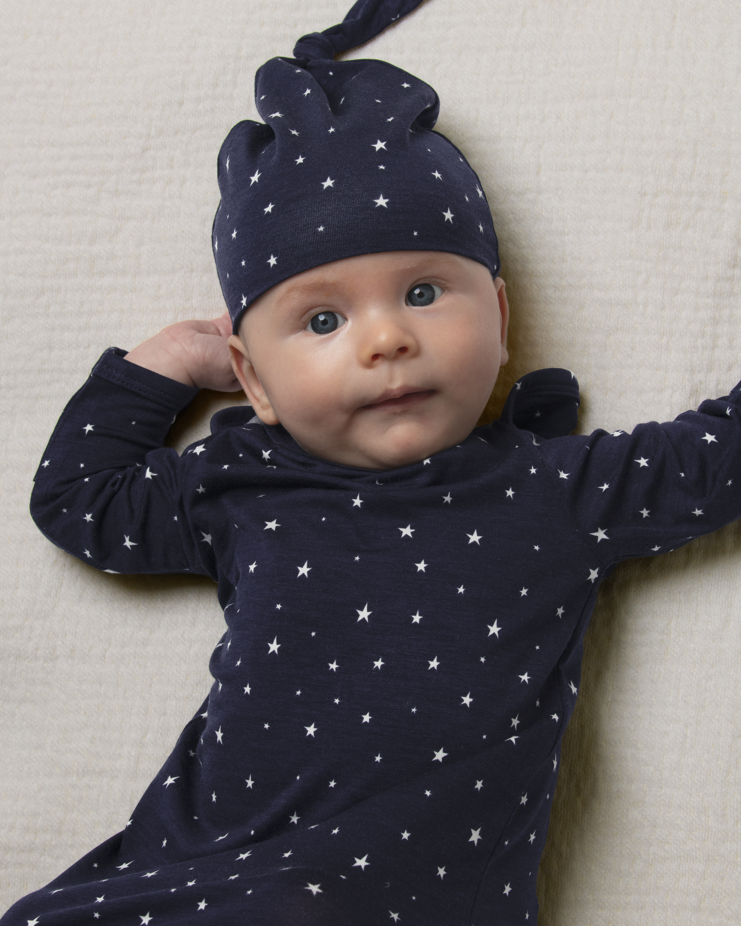 Bamboo Knotted Baby Gown & Hat | Navy Stars