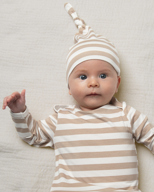 Bamboo Knotted Baby Gown & Hat | Fawn Stripe
