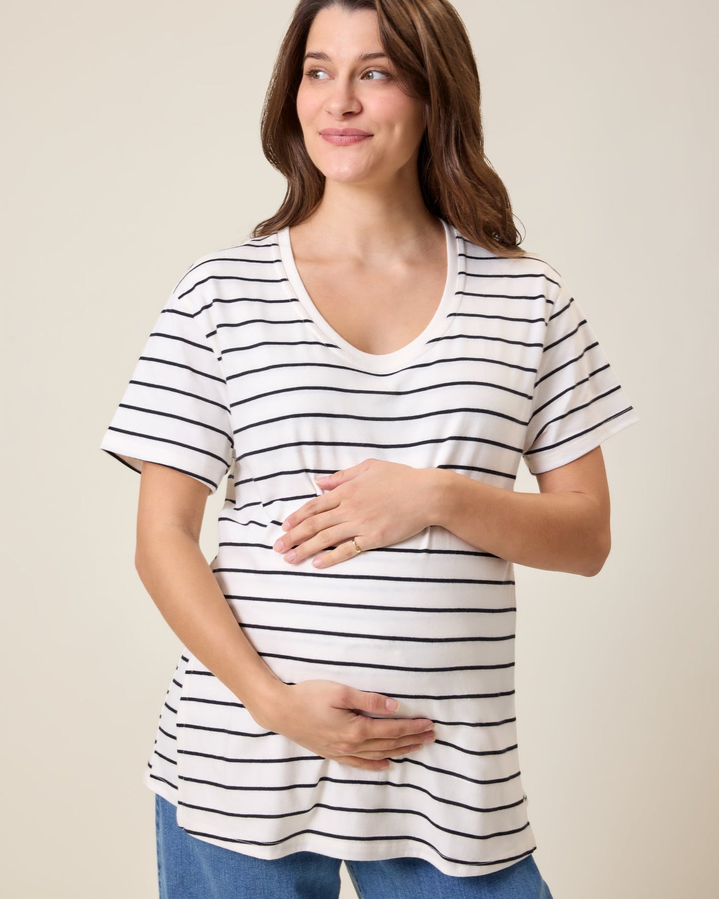 Relaxed Cotton Maternity & Nursing T-shirt | White & Black Stripe
