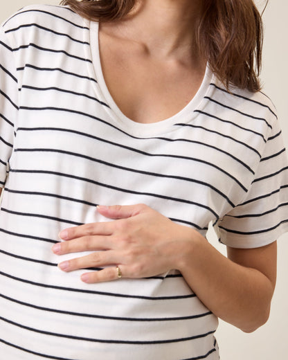 Relaxed Cotton Maternity & Nursing T-shirt | White & Black Stripe