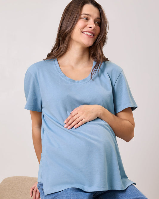 Relaxed Cotton Maternity & Nursing T-shirt | Vintage Blue