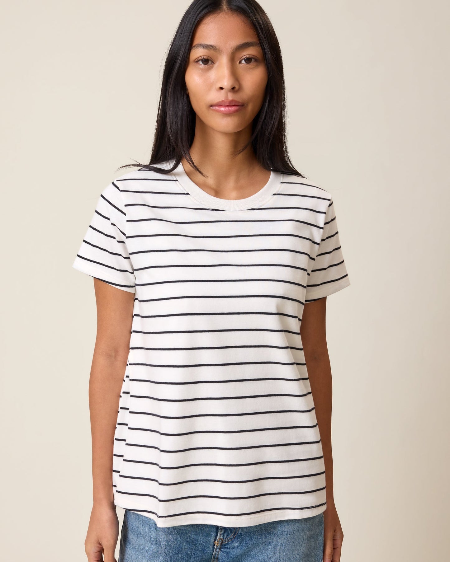 Classic Cotton Nursing T-shirt | White & Black Stripe