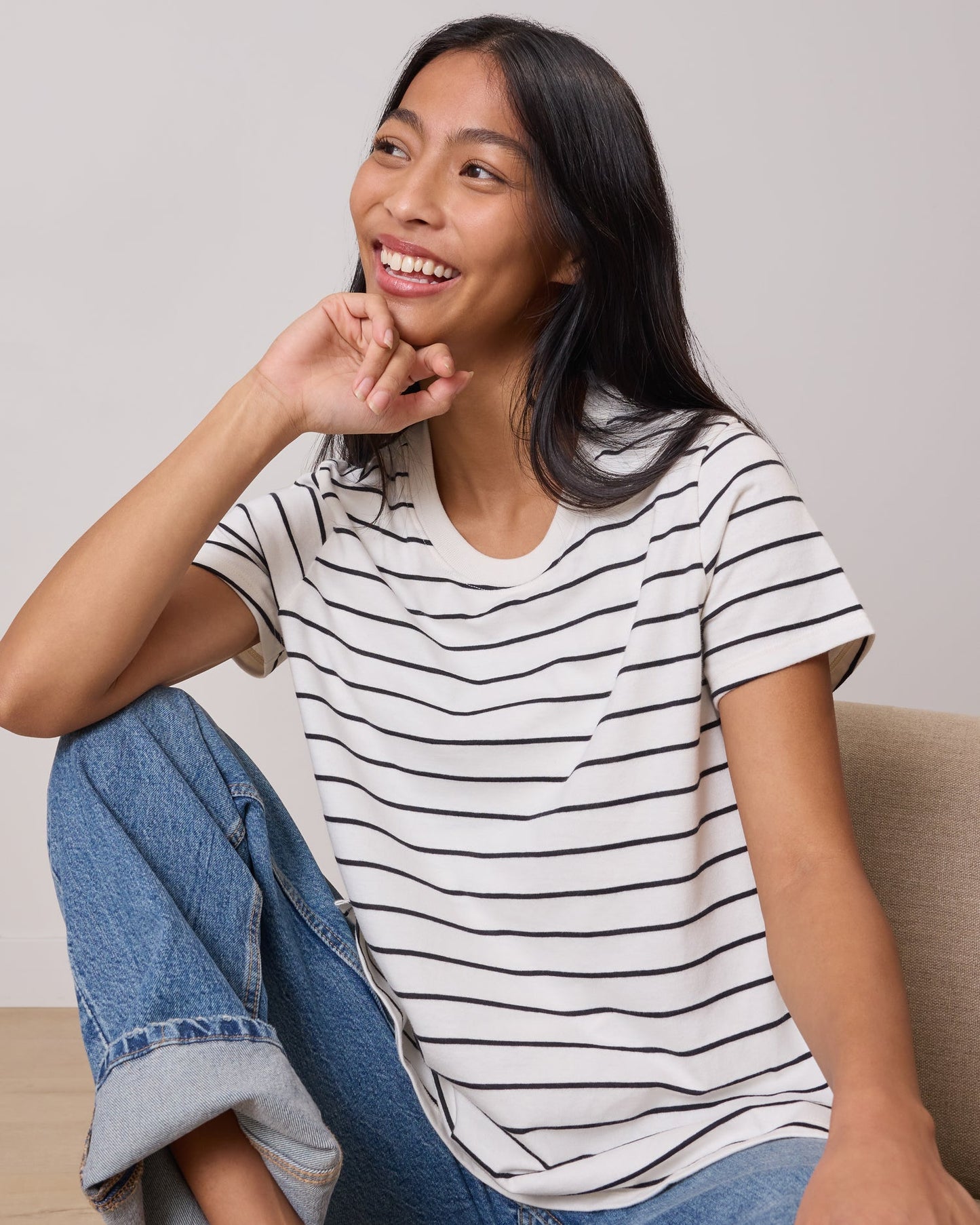 Classic Cotton Nursing T-shirt | White & Black Stripe