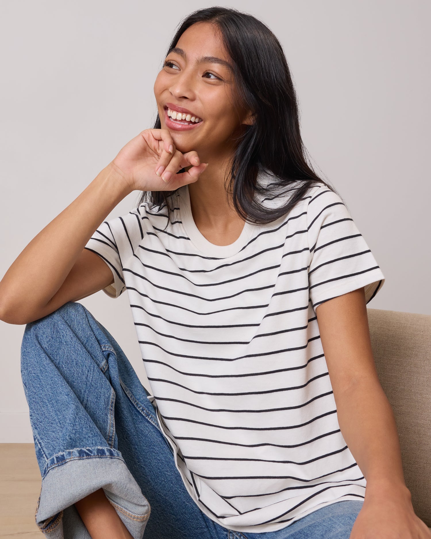 Classic Cotton Nursing T-shirt | White & Black Stripe