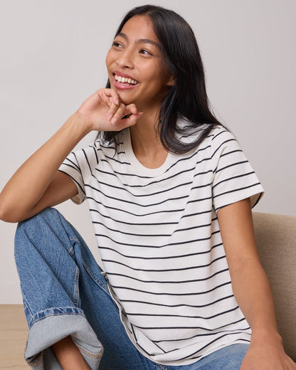 Classic Cotton Nursing T-shirt | White & Black Stripe