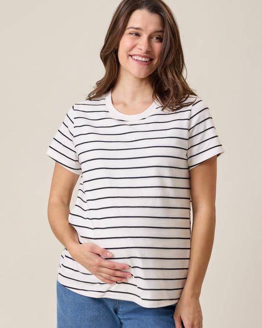 Classic Cotton Nursing T-shirt | White & Black Stripe