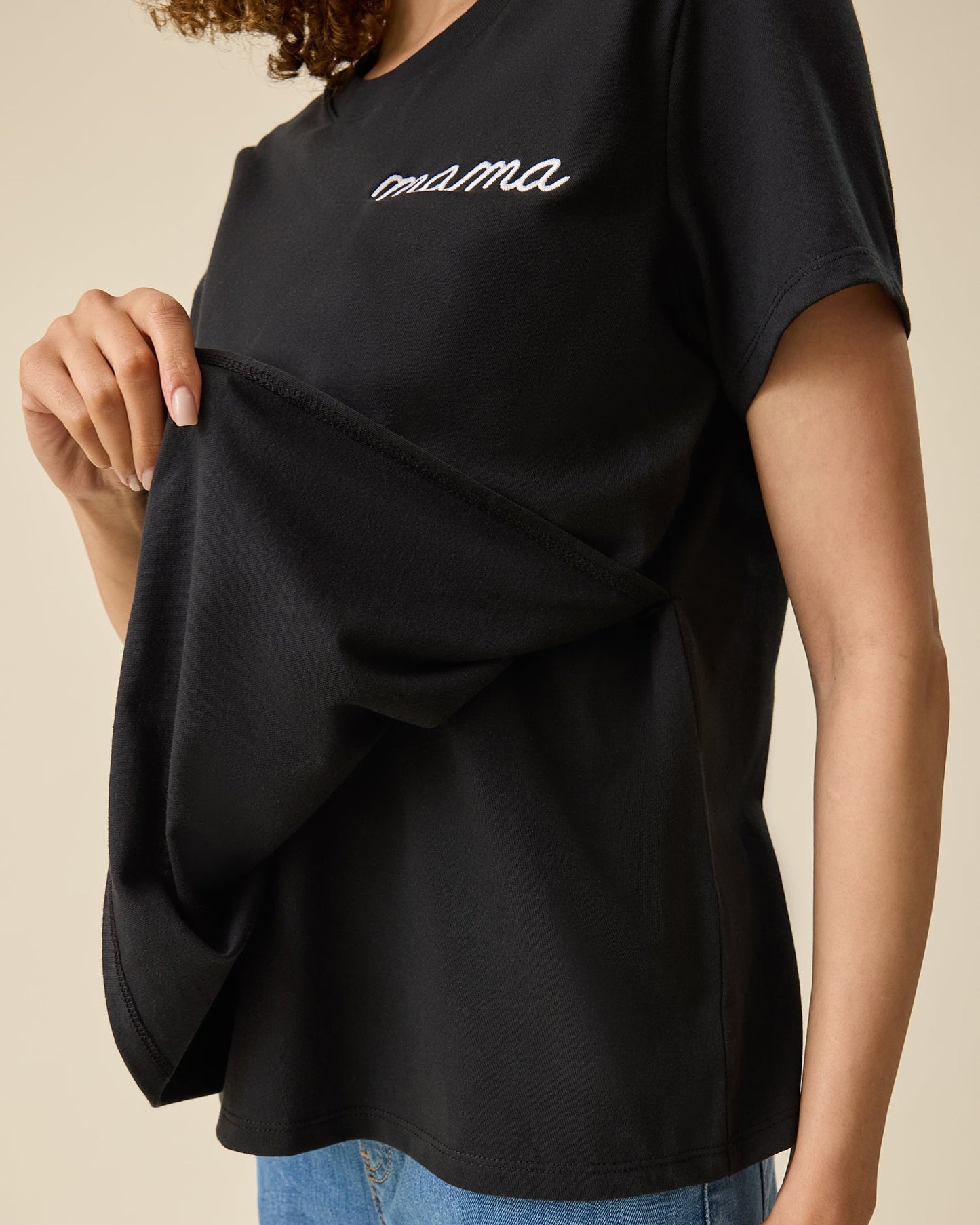 Classic Cotton Nursing T-shirt | Black - Embroidered