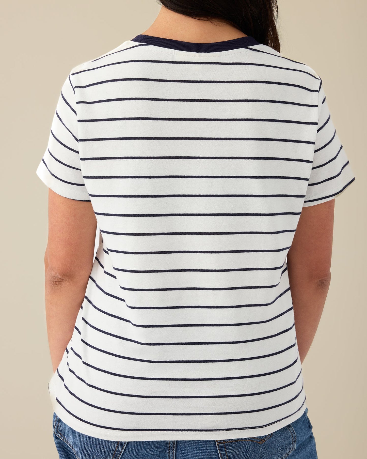 Classic Cotton Nursing T-shirt | Navy & White Stripe - Embroidered