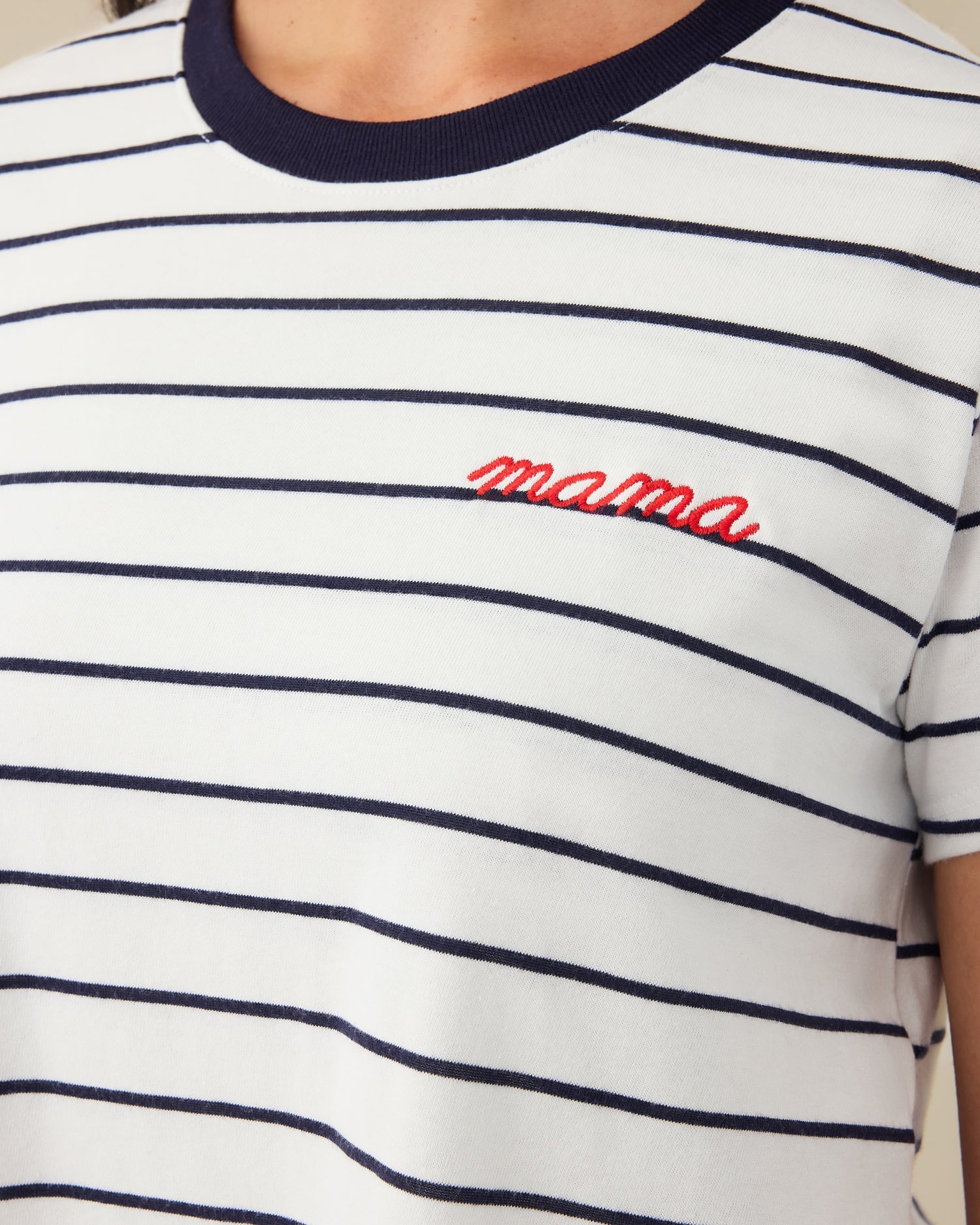 Classic Cotton Nursing T-shirt | Navy & White Stripe - Embroidered