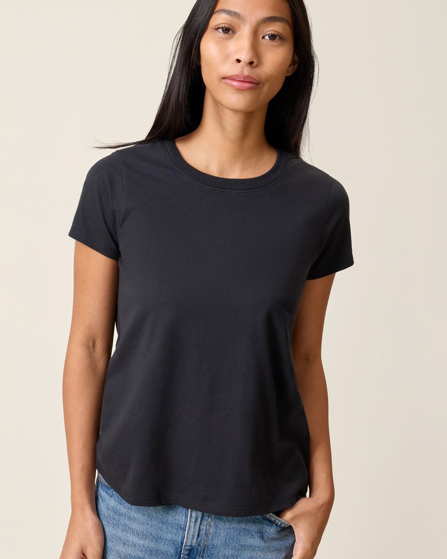 Cotton Crew Neck Nursing T-shirt | Black