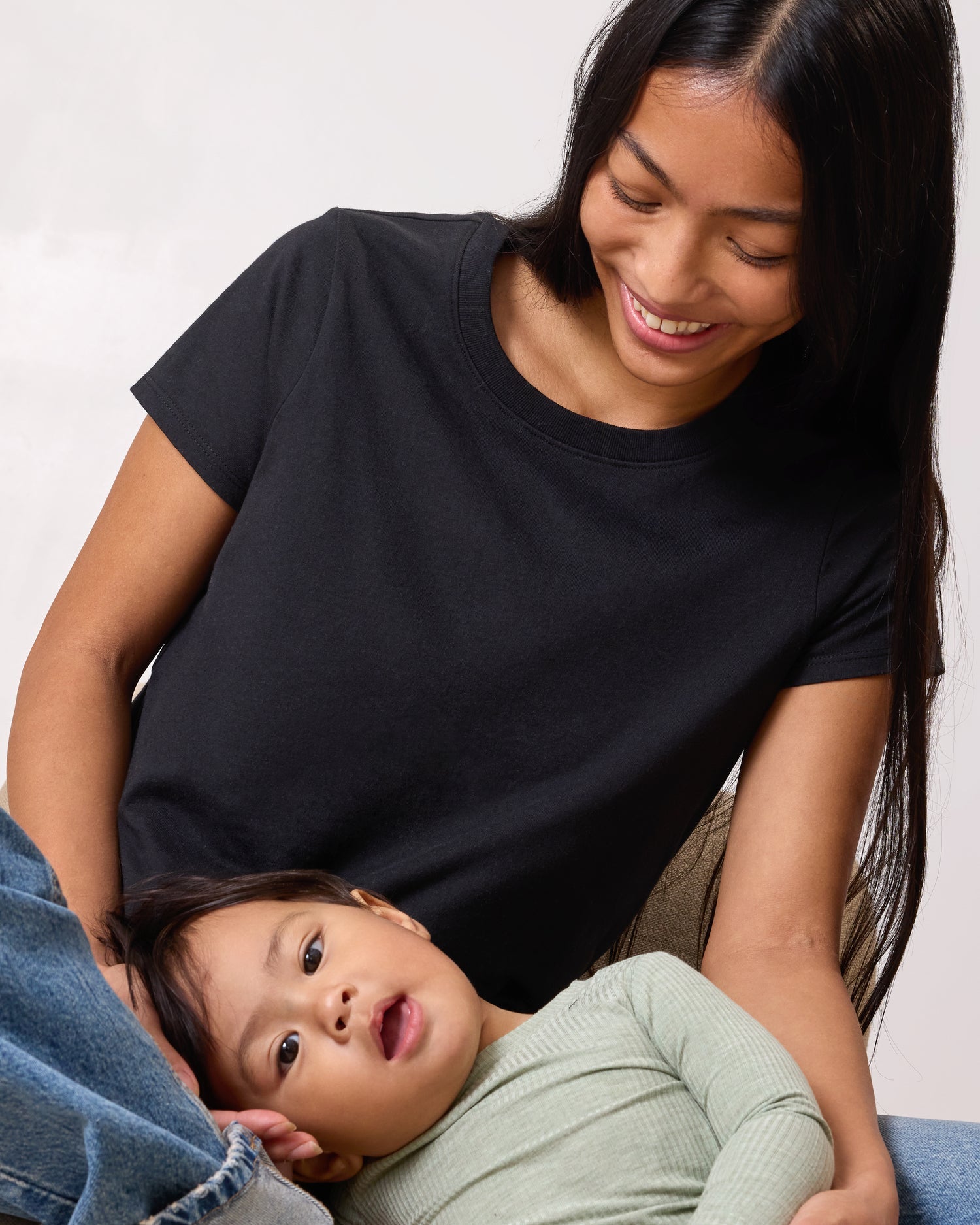 Cotton Crew Neck Nursing T-shirt | Black