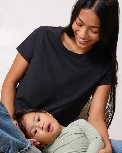 Cotton Crew Neck Nursing T-shirt | Black